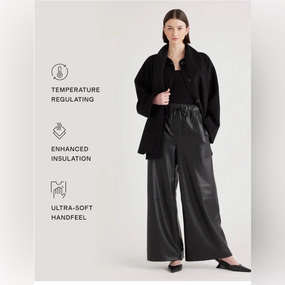 👘 Quince 👘 Double-Faced Merino Wool Scarf Coat Black S - Picture 4 of 16